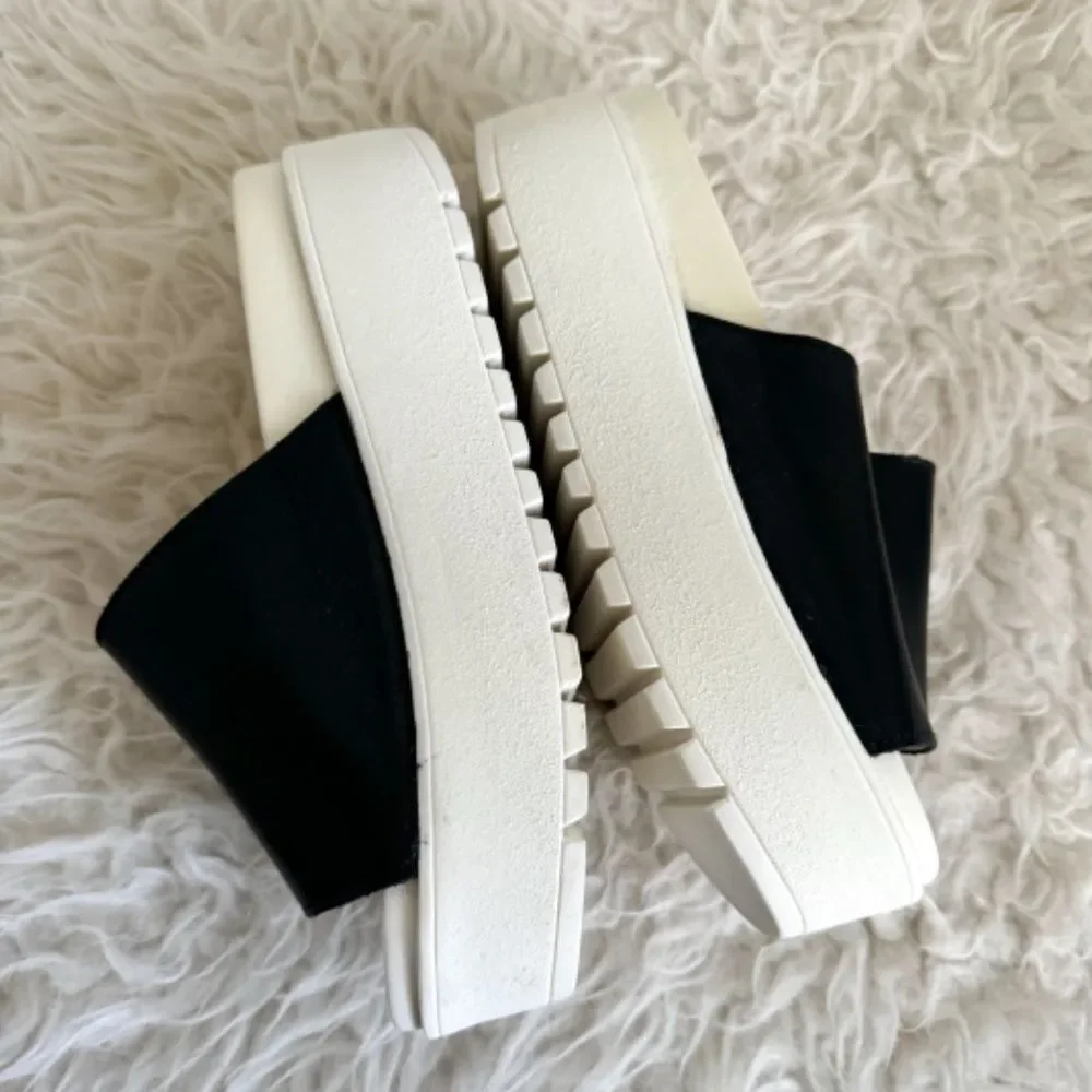 Shellys London Black Leather Platform Slide Sandal Y2K | Size 36